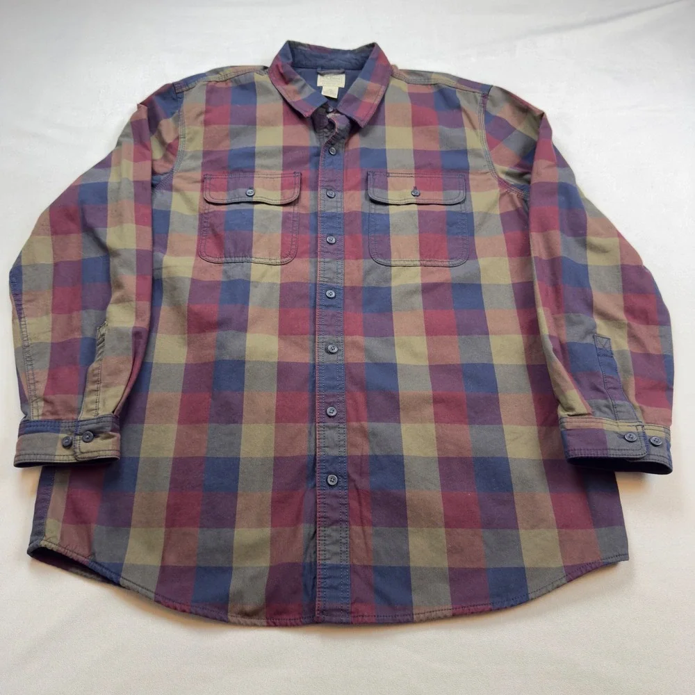LL Bean Mens‎ XL TALL Plaid Denim Shirt Traditional Fit Multicolor 506058
